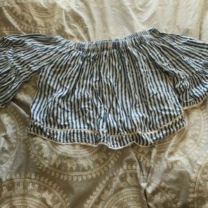 Off shoulder striped top with lace trim